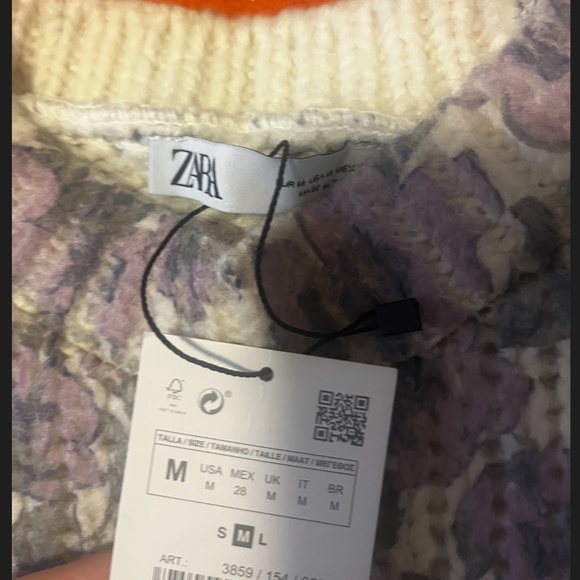Zara oversized pastel floral wool blend jacquard knit sweater NWT - Picture 5 of 8